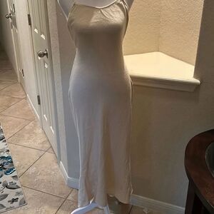 Savannah Morrow Women's S Ara Maxi Ivory Cream Open Back Dress Silk Cotton